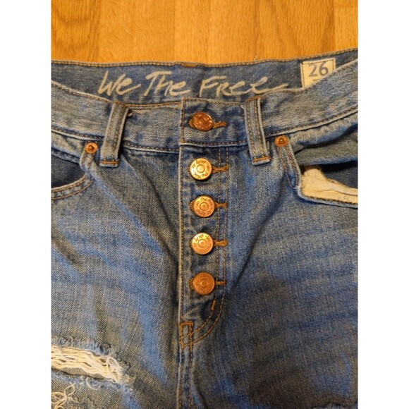 We The Free Jeans Womens 26 Blue Denim High Rise Button Fly Distressed Raw Hem - Picture 5 of 12